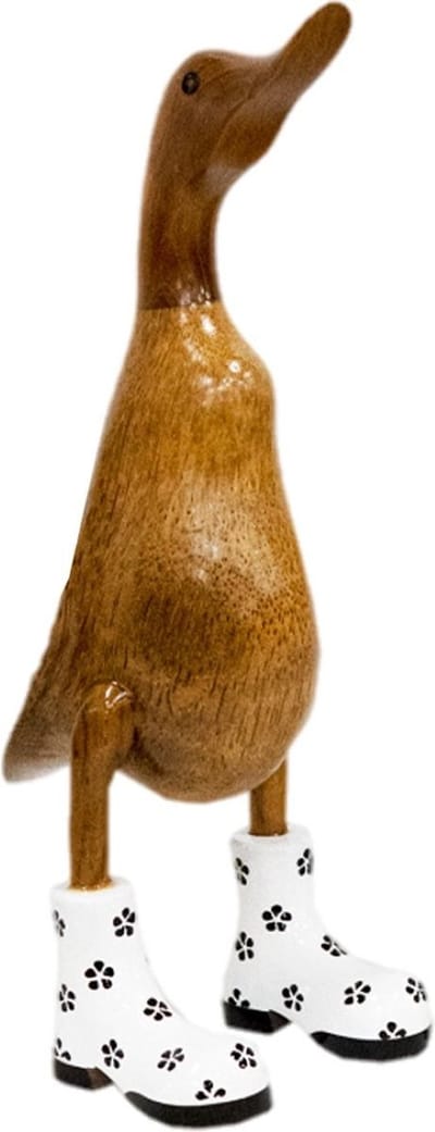 JoJo Living Woonaccessoires - Dieren - Houten eend met laarzen - S - Wit - 26 cm - Handgemaakt