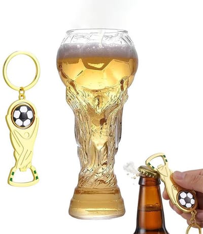 Sogiol® Bierglazen - Bierglazen speciaal bier - Trophy style 600ML bierglas - WK 2026 - Groot bierpul met voetbalflessenopener - Bieropener - Serie koude dranken - 2026 Voetbal wedstrijddag bar kijkfeest