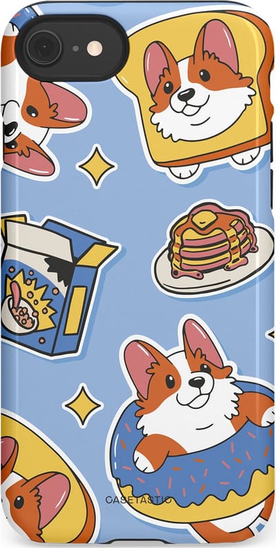 Casetastic Hoesje Geschikt voor Apple iPhone 7/8/SE - Stijlvolle Beschermende Duo-layer Case - Hondenfeest Ontbijt
