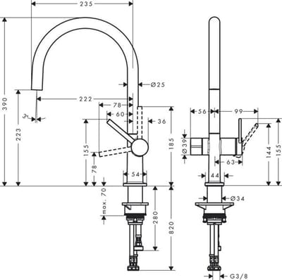 Hansgrohe M54 - Talis 220 keukenkraan, met stopkraan voor vaatwasser, mat zwart 72805670