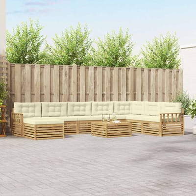vidaXL - Buiten - bank - set - 9 - st - Wit - en - crèmekleurig - Massief - Acacia - Hout