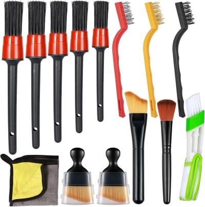 14 Stuks Auto Detailing Reinigingsborstels Kit, Auto Interieur Wasgereedschap Set, Automotive Detail Borstels, Autoreinigingsset voor Auto Luchtopeningen, Dashboard, Emblemen, Motor, Wiel