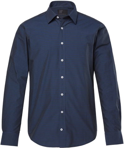 JP 1880 - Heren - Ruitenshirt lange mouwen kentkraag Modern-Fit - Navy blauw - Maat L