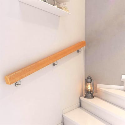 Houten Trapleuning - Muursteun Handgreep - Extra Veiligheid - Massief Hout - 120 cm - Natuurlijk Hout