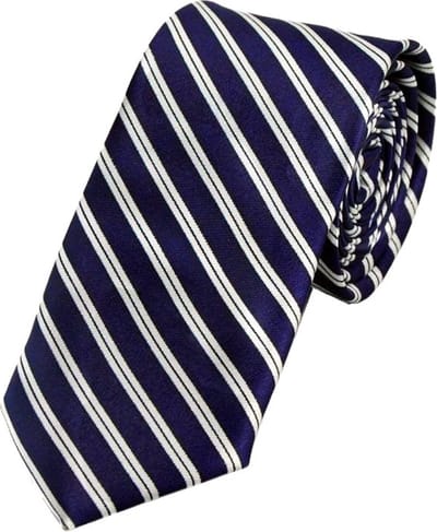 Fako Fashion - Skinny Stropdas - Gestreept - 145cm - Navy Blauw/Wit