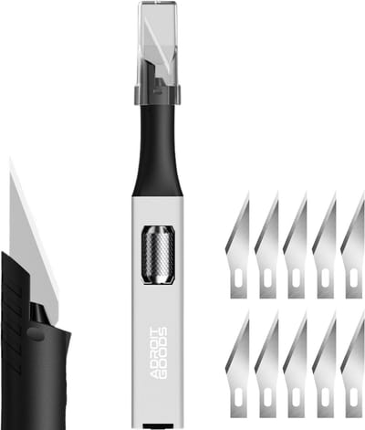 AdroitGoods Premium Precisiemes set – Duurzaam & Veilig Snijgereedschap - Snijmes - Hobbymes - Inclusief 10 mesjes - Silver
