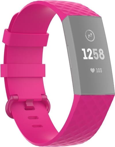 By Qubix - Compatible Fitbit bandje - geschikt voor Fitbit Charge 3 - Fitbit Charge 4 siliconen diamant pattern bandje - Maat: Small - Roze - Horlogeband - smartwatchbandje