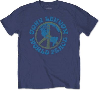 John Lennon - World Peace Heren T-shirt - S - Blauw