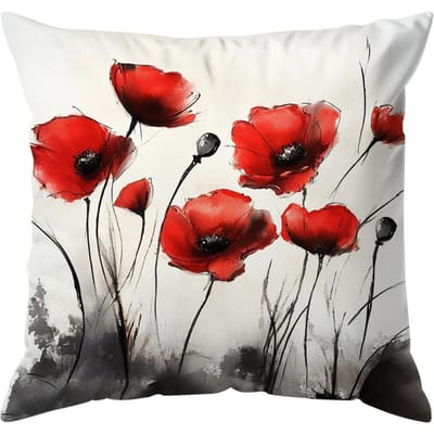 Rood Bloem Kussen Kussensloop Bedrukt Polyester 45x45cm Sierkussenhoes Decoratieve Bank Kussenhoes Huisdecoratie 45x45cm