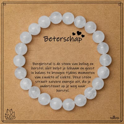Bixorp Bergkristal Armband op Cadeau Kaartje - Beterschap - 8mm / 18cm Edelsteen Kralenarmband - Inclusief Cadeau Envelop