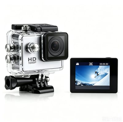 Camera-Action Camera Full HD 1080P - Waterdichte Onderwatercamera 30M - Sportcamera met 140° Groothoeklens en 2.0 Inch IPS Scherm - Motorhelm Camera met 3 Uur Batterijduur - Inclusief Accessoireset