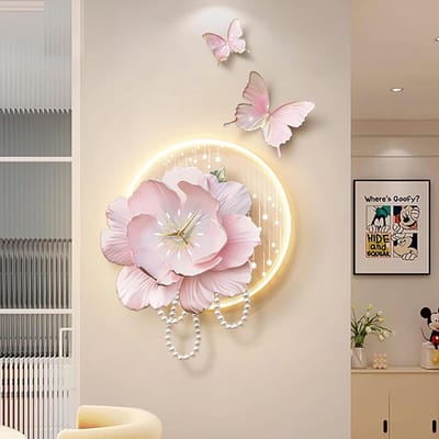 Wandklok met LED - Decoratieve klok - Woonkamer verfraaien - Bloemvormig design - 130 x 80 cm - A
