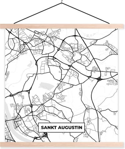 Posterhanger incl. Poster 40x40 cm - Schoolplaat - Sankt Augustin - Kaart - Plattegrond - Stadskaart - Textielposter - Blanke latten - Stadskaart