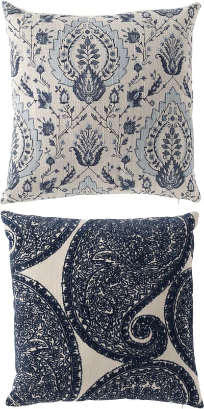 J-Line kussen Bloemenprint Vierkant - polyester - blauw/wit - set van 2