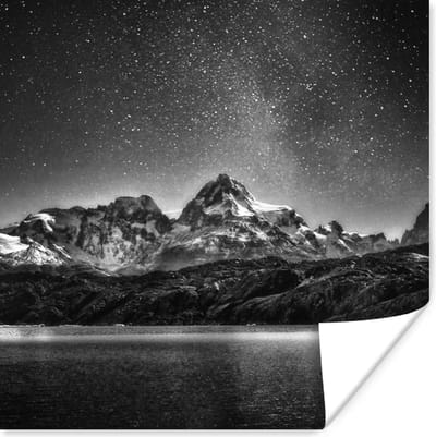 Poster Sterrenhemel - Berg - Nacht - 100x100 cm XXL