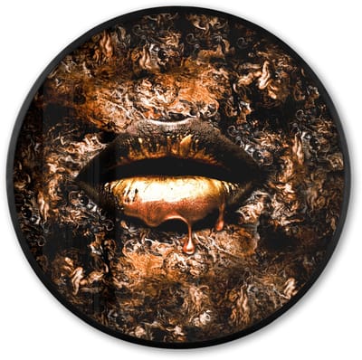Poster in lijst Rond - Fotolijst 60x60 cm - Posters - Verf - Lippen - Koper - Ronde posterlijst zwart - Decoratie - Wanddecoratie woonkamer - Muurdecoratie slaapkamer