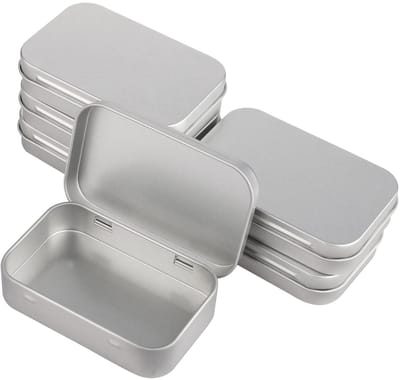 QTTVBTNA 6 stuks Rechthoekige Metalen Opbergdoosjes 9,5x6x2 cm – Zilveren ijzeren opbergdoos - DIY - Voor Lippenbalsem, Muntjes, Sleutels en Kleine Items