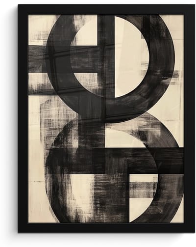 Poster in lijst - Fotolijst 30x40 cm - Posters - Cirkels - Balken - Zwart - Abstract - Posterlijst zwart - Decoratie - Wanddecoratie woonkamer - Muurdecoratie slaapkamer