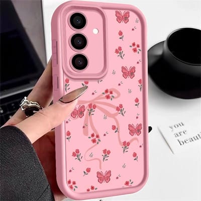 Roze Strikjes Bloemen Hoesje Voor Samsung Galaxy A56 A36 A26 A16 5G A55 A35 A15 A54 A34 S20 FE S21 S22 Plus S23 S24 S25 Ultra Capa Galaxy S24 FE