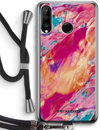 Case Company® - Hoesje met koord geschikt voor Huawei P30 Lite hoesje met Koord - Pastel Echoes - Telefoonhoesje met Zwart Koord - Bescherming aan alle Kanten en Over de Schermrand