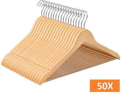 Relaxwonen | Kledinghangers | Set van 50 stuks | Hout | Bruin | Draaibare haak