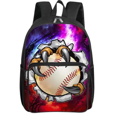 Sac à dos carré avec poche avant motif baseball pour garçons et filles Meilleurs cadeaux Sacs d'école plats 2D dessin animé pour enfants