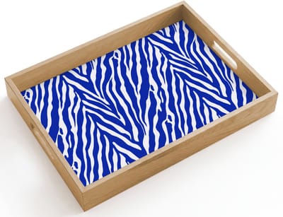 Dienblad hout 40x30 cm - Schootdienblad - Zebra - Patroon - Kobalt - Blauw - Borrelplank rechthoek - Plateau dienbladen