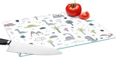 Glazen Snijplank - 39x28 - Patroon - Dinosaurus - Kinderen - Baby - Jongens - Meisjes - Kindje - Snijplanken Glas