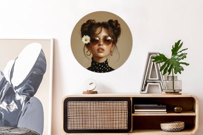 WallCircle - Wandcirkel - Muurcirkel - Vrouw - Beige - Bloem - Modern - Portret - Aluminium - Dibond - 60x60 cm - Binnen en Buiten