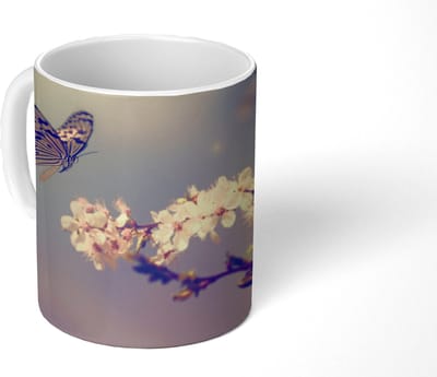 Mok - Koffiemok - Vlinders - Bloesem - Tak - Boom - Mokken - 350 ML - Beker - Koffiemokken - Theemok