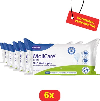 6x - MoliCare® Skin 3in1 Vochtige verzorgingsdoekjes- 6x 30 stuks - Voordeelverpakking