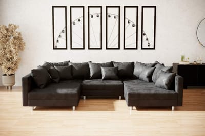 hoekbank denver U- vintage zwart- zonder poef (hocker)- hoeksalon denver wooneiland- seatsandbeds