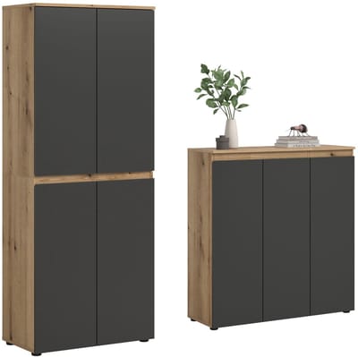 Universele Kast Antraciet-Eik - Stauraumwonder met 15 Planken en Kleiderstang - 140x175x37cm