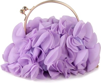 Elegante Paarse Bloemen Clutch Handtas van Satijn voor Avondfeest en Prom, Perfect voor Feestelijke Gelegenheden