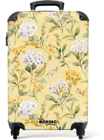 NoBoringSuitcases.com - Koffer - Bloesem patroon geel - Past binnen 55x40x20 cm en 55x35x25 cm - Trolley handbagage - Valiezen met wieltjes volwassenen - Reiskoffer op wielen - Rolkoffer lichtgewicht