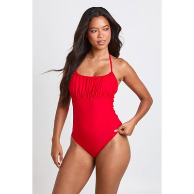 boohoo Dames Badpak Met Gerimpelde Halternek | Rood | Maat: 36