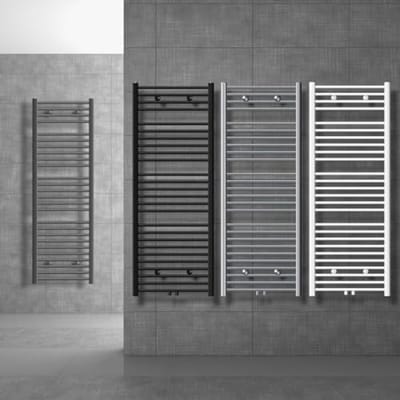 Badkamerradiator 750 x 1500 mm Antraciet Gebogen met Thermostaat en Aansluitset