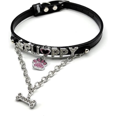 Y2K Strass Harajuku Puppy Collar Sexy Bot Hond Kat Poot Hanger Choker Ketting Cosplay PU Leer Ketting Sieraden Cadeau gray