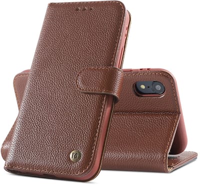 Echt Lederen Book Case Hoesje - Leren Portemonnee Telefoonhoesje - Geschikt voor iPhone XR - Bruin