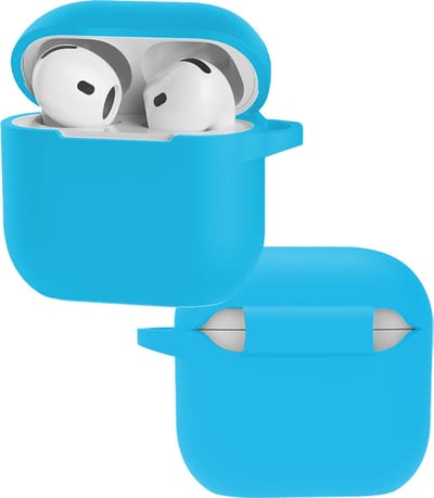 Hoes - Geschikt voor Apple AirPods 4 - Siliconen Hoesje met Clip - Silicone Case Cover - Lichtblauw
