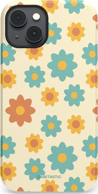 Casetastic hoesje geschikt voor Apple iPhone 14 Plus - MagSafe - Dubbellaagse bescherming - Retro bloei - Fashion Case - Crème Mintgroen Goud Perzik