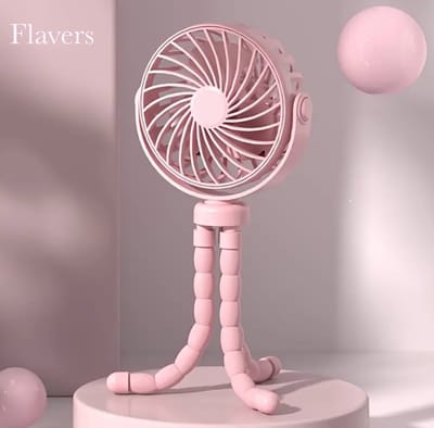 Flavers - Handventilator - Draagbare Ventilator Oplaadbaar - Roze - Hand Tafelventilator Draadloos - Kinderwagen Mini Fan - 3 Standen - mini ventilator - festival ventilator - octopus ventilator