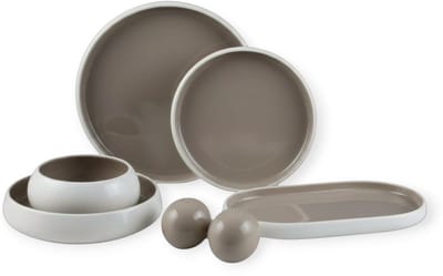 Mulex | MX151503WG Serviesset Moon - Grijs met Wit - 27 delig voor 6 Personen - Porselein - Inclusief Dinerborden, Ontbijtborden, Dessertborden en Kommen - Magnetron en Vaatwasser bestendig