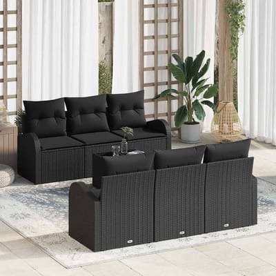 vidaXL - Tuinbank - Set - 7 - st - Zwart - poly - rattan