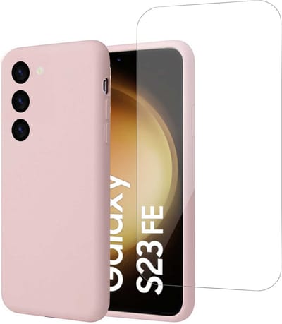 Hoesje + Screenprotector geschikt voor Samsung Galaxy S23 FE – Tempered Glass - Liquid Back Case Cover Rose
