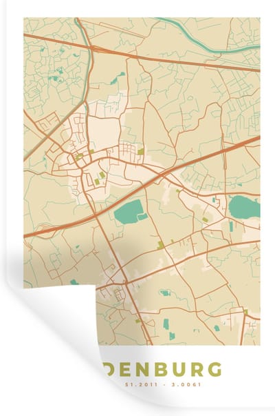 Muurstickers - Sticker Folie - Stadskaart - Oudenburg - Kaart - Plattegrond - België - 20x30 cm - Plakfolie - Muurstickers Kinderkamer - Zelfklevend Behang - Zelfklevend behangpapier - Stickerfolie