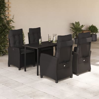 vidaXL - 5-delige - Tuinset - met - kussens - poly - rattan - zwart