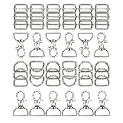Zilverkleurige sleutelhaak set 56 stuks metalen sleutelhanger onderdelen met draaibare lobster clasp, D ring en verstelgesp, geschikt voor sleutelhanger, tas en accessoire montage