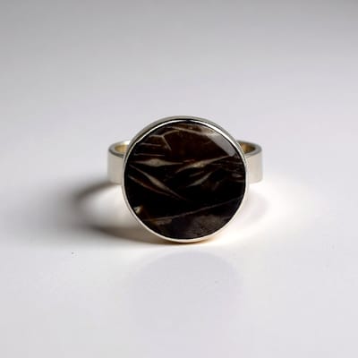 Cavill - Ring 925 Sterling Zilver met Platina Afwerking - 8 ct Lof Agaat Ronde Cabochon 15 mm - Elegante Bezel Zetting - Dames