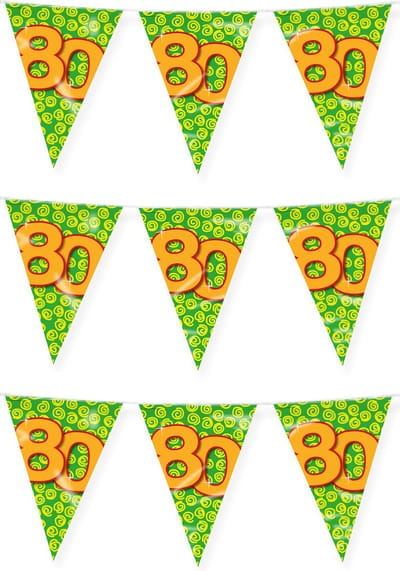 Paperdreams verjaardag 80 jaar thema vlaggetjes - 3x - feestversiering - 10m - folie - dubbelzijdig